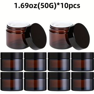 10 stuks amber glazen cosmetische potjes met deksels, herbruikbaar, , draagbare reiscontainers, olievrij, met 1.01oz/1.69oz/2oz voor oogcrème, gezichtscrème en lotions, DIY monsterflessen
