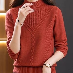 Vrouwenmode gebreide trui, kleur kabelgebreid, losse pasvorm afslankende coltrui met lange mouwen, casual viscose stof, alle seizoenen