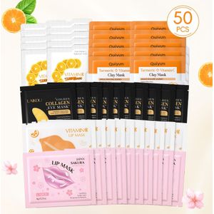 50 stuks Lip Oog & Reinigende Masker Set met 10 stuks Kurkuma & C Masker, Sakura Lip Masker, Gouden Oog Masker - Verjaardagscadeau voor Vriendin