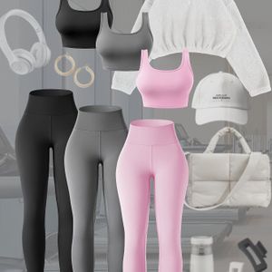 Vrouwen Yoga Zesdelig Set: Hoge Taille Vierkante Hals Vest, Billenlift Leggings voor Hardlopen en Fitness, Sexy Workout Outfit met Strakke Broek voor Woon-werkverkeer