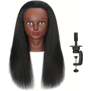 100% Echte Haar Mannequin Hoofd Met Menselijk Haar 18-22inch Afro Fluffy Light kinky Rechte Getextureerde Manikin Cosmetologie Pop Hoofd Kapper Praktijk Styling Training Hoofd Met Klem Houder