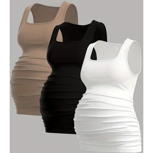 Elegante Zwangerschaps Tankini Set - Chique Mouwloze Crop Top & Hoge Taille Rok voor Zwangere Vrouwen, Kleur, Gerimpeld Ontwerp, Perfect voor Lente/Zomer/Herfst, Zwangerschapskleding