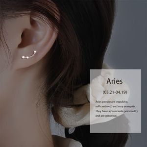 . 0.49-0.72g 2pcs 925 Pure Silvery Stylish And Simple Zodiac Earrings With Synthetic Zirconia Climbing Style Earrings For Women, Suitable For Parties And As A Gift For