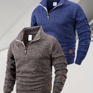 2-Pack Heren Herfst-Winter Half-Zip Fleece Pullover Sweatshirts met Opstaande Kraag | Casual Mode Kleur Lange Mouw met Ritsdetail, Geschikt voor Dagelijks Gebruik & Buitenactiviteiten