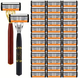 Ultra-Glad Handmatige Scheermes met 2 Comfortabele Antislip Handvatten en 36 Hoogwaardige Roestvrijstalen Messen voor een Uitzonderlijk Gladde en Pijnloze , een Must-Have voor Mannen