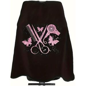 Professionele Barbiersschort met Schaar & Vlinderontwerp - Maat Polyester Haarkap voor Mannen, Zwarte Salonkleding voor Kappers en Stylisten