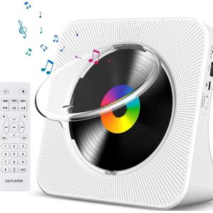 Draagbare CD-speler Boombox met USB/MP3/WMA/AUX, LCD-scherm, FM-radio, afstandsbediening, USB, compatibel met USB-sticks/smartphones/TV's/DVD's - Wit & Zwart Stereosysteem voor Auto, Reizen