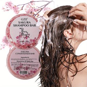 2-Pack GZE Sakura Shampoo Bar & Conditioner Bar Set Handgemaakt Diep Hydraterende Zachte voor Beschadigd en Haar Split Ends Langdurige Geur