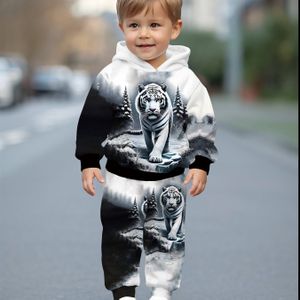 Baby Jongen en Meisje Sweatshirt en Broek Set | Modieuze Tijgerprint, Comfortabel en Casual voor Lente/Herfst Buitenactiviteiten, voor Buiten