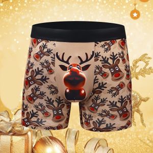 1pc Heren Boxershorts met Feestelijke Rendierprint - Ademend & Comfortabel Stretch Ondergoed, Zwart met Rood & Wit Feestontwerp, Perfect Cadeau voor Kerstmis of Casual , Kerstkleding