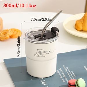 1 Set van 10/18 Ounce Geïsoleerde Koffiemok met Rietje voor Auto Gebruik, Draagbare Roestvrijstalen Beker