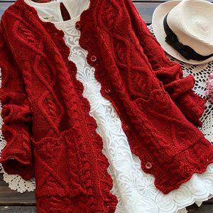 Plus Size, Plus Size Dames Casual Open Trui met Lange Mouwen en Zakken en Geribbelde Zoom