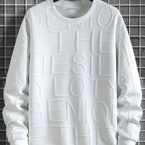 Casual gebreide alfabet ronde hals sweatshirt - Polyester mix met elastaan, getextureerd letterontwerp, lichte stretch, pasvorm - Unisex
