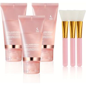 3 flessen van 75ml collageen-off maskers, nachtmasker voor hydratatie en lichtbeige versteviging