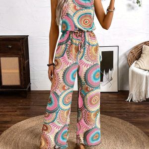 2025 Europese en Amerikaanse -border Mode Sexy Print Mouwloze Elegante Rechte Pijp Jumpsuit LL169