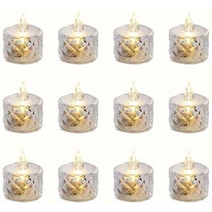12 Stuks Vlamloze LED-kammen, Glasachtige Tafeldecoratie, Eén Wick Plastic-kammen Met Glitter, Batterijgevoerd, Met Inbegrepen Batterijen, Voor Kerstmis, Feesten, Bruiloften En Voorstellen