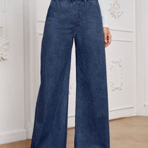 Dames High-Waisted Wide-Leg Jeans - Relaxed Fit, Blauw, Niet-Stretch Denim, Gemakkelijk te , , Comfortabele Mode | Highwaisted Jeans | Niet-Stretch Stof