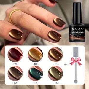 Maanlicht 6-delige kat magnetische oog nagel art gels set, 2025 trendy kleuren, alcoholvrij, nagel art set voor vrouwen, ideaal kerstcadeau, met magnetische stok