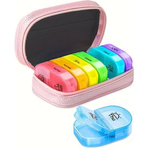 Dagelijks 2 keer pillenorganizer, nepleren pillendoos, draagbare wekelijkse pillendoos met opbergzak, kan , medicijnen, visolie, supplementen