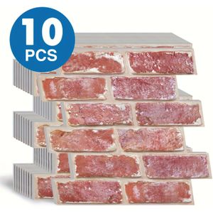 3D-wandpanelen zelfklevend, 10 stuks wandbekleding zelfklevend steenlook rood 3D PVC-wandpanelen, 30 x 30 cm, 3D-wandpaneel voor woonkamer, slaapkamer, keuken, interieurwanddecoratie