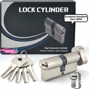Euro Profile Cylinder Lock With - 70mm Standard Size, Metal Polished Finish, Mechanical Knob Control For Anti-theft, Office, Stainless Steel, And Interior Doors - 1 Piece
