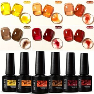 6-delige Semi-Transparante Gel Polish Set in Siroopkleur, Schildpad Pompoen Kleur, Roodbruine Esdoornblad Kleur, Transparante Jelly Nagelkunst Kit