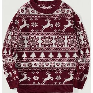 Heren Kersttrui met Feestelijke Patronen (Rendieren, Bomen, Sneeuw) - Ronde Hals Winterwarme Truien voor Kerstfeesten, Casual Winterkleding - Gezellige Gebreide Truien voor Mannen