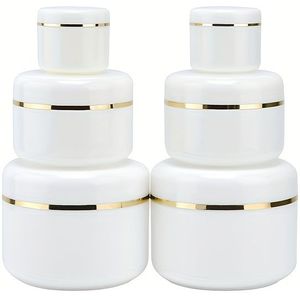 2 Sets van 6 Stuks Make-up Potjes met 6 Gezichtsmasker Lepels, Essentiële Plastic Verpakkingen voor Reizen, Geschikt voor Lotion en Crèmes in Witte Gouden Rand Draagbare Containers