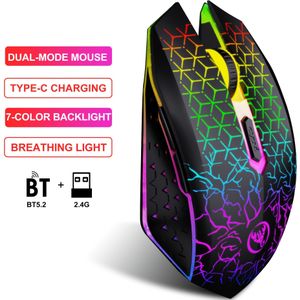 HXSJ-T34 draadloze muis, kleurverlichting, knopmuis, TYPE-C opladen, geschikt voor pc-laptops en desktops!