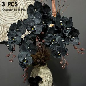 TEMU 3-delige Gotische Orchidee Set - 8 Ultra-Realistische Zwarte Kunstbloemen voor Donkere Bruiloften & Feestdecoratie (Valentijnsdag, Kerstmis), Binnen- en Buitengebruik