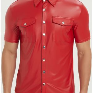 Herenoverhemd met Korte Mouwen - Slim-Fit Rode Glanzende Knopen-Up Met Borstzak, Witte Overhemddoek & Zomerlichtgewicht Blazer voor Casual en Formele Evenementen (Handwasbaar)