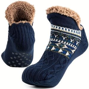 Volwassen Vloersokken, Dikke Winter Slaapslippers voor Mannen en Vrouwen - Warme Binnenschoenen met Boord