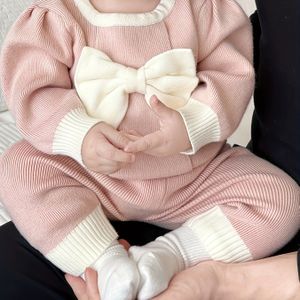 New Kinderen Herfst- en Winteroutfit voor Meisjes: Strikgebreide Trui, Gebreid Broek Set in Prinsessenstijl - Tweedelige Set, Perfect voor Buiten