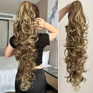 Claw Ponytail Extension Dark Big Curly Clip In Hair Extensions Soft Looking Synthetic Hairpiece For Women