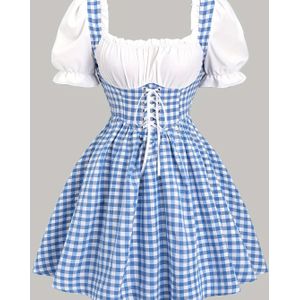 Elegante Babydoll Jurk | Retro Stijl met Gevlochten Detail, Vierkante Hals, Bubble Mouwen en Leuke Bubble Rok voor Alle Seizoenen