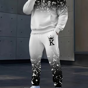 Heren Plus Size 3D Digitale Print Gradiënt Casual Sport Hoodie en Broek Set, Geschikt voor Dagelijks Gebruik, Uitjes, , Campus, Vrije Tijd, Ideaal als Cadeau