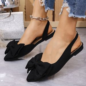 Dames Toe Bowknot Platte Sandalen - Ronde Treksluiting Casual Mules, Ademend Stoffen Bovenwerk & Antislip Rubberen , All-Seizoen / voor Jurken, Jeans, Kantoor tot Feestkleding