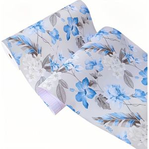 Self-adhesive Floral Wallpaper Roll - Pastoral Style Blue And White Flower Pattern, Removable Vinyl Film For Easy Wall Renovation, Desks, Wardrobes, And Home Decor, Wallpaper For Living Room