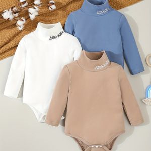 3-Pack Baby Jongens Casual Knit Turtleneck Bodysuits met Geborduurde Alfabet Detail, Zachte Comfortabele Lichte Stretch Regular Fit Outfits voor Herfst/Winter, voor Buiten
