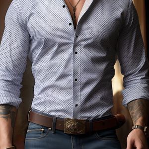 Zakelijke casual blauwe overhemd met skeletvis vissen ontwerp, geschikt als cadeau voor heren, stijlvol en comfortabel voor op kantoor of op vakantie