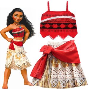 Disney Moana Oceaan Levendig Rood en Zwart Polynesisch Stijl Jurk Set met Top voor Dansoptreden Strandrok