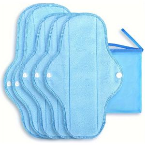 6-Pack herbruikbare maandverbanden van stof, sterke absorptie, ademende, klik-in inlegkruisjes voor vrouwelijke verzorging, ongeparfumeerd met reisetui