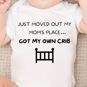 PF3755 Baby Meisje En Jongen Infant Triangel Bodysuit Net Verhuisd Uit Mijn Moeders Huis Kreeg Mijn Eigen Letter Print Schattig Korte Mouw Romper Voor Nieuwgeborenen, Voor Buiten