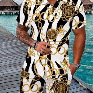 2025 Nieuwe Heren Printoverhemd en Shorts met Trekkoord in de Taille Zonder T-shirt