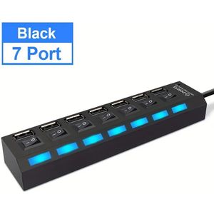 Hoge-Snelheid 7-Port USB 2.0 met LED-indicator & Stroomschakelaars - , Overstroombeveiliging voor Computers, Laptops, Tablets