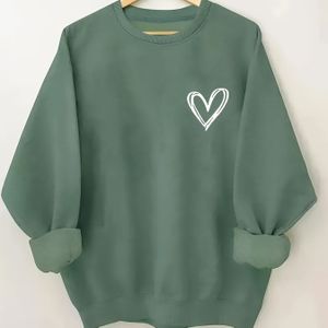 Vrouwen Casual Geometrisch Hartprint Ronde Hals Sweatshirt - Lange Mouw Pullover met , Levendig Roze & Wit Design, Wasmachinebestendig voor Herfst Winter, Schattige Truien