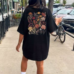 Bloemen Grafische Neck Tee Dress, Casual Korte Mouw Dress Voor Lente & Zomer, Dameskleding