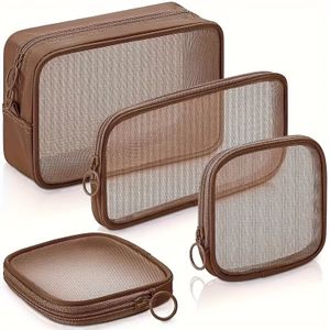 4pcs Set Combination Travel Transparent Bag Thickened Nylon Mesh Cosmetic Bag, Breathable Portable Storage Cosmetic Bag