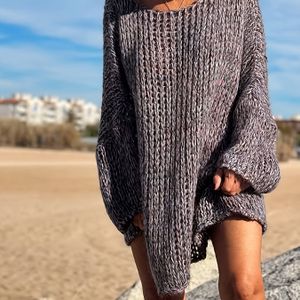 Plus Size - Plus Size - Elegante Off-Shoulder Trui voor Dames - Losse Pasvorm, Lange Mouwen, Kleur, Casual Strandkleding