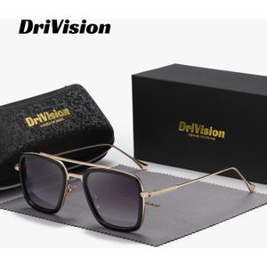 Drivision Unisex Retro Pilot Modebril met Gepolariseerde TAC Glazen, Metalen & Acetaat Montuur met Gouden Accenten, Inclusief Beschermhoes voor Autorijden en Dagelijks Gebruik